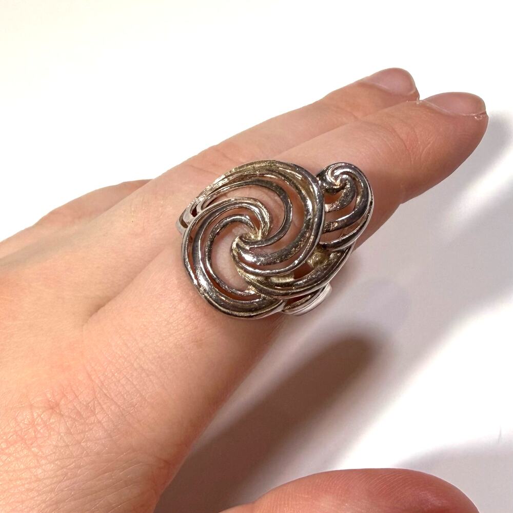 Vintage Sterling Silver 925 Wavy Ornate Spiral Swirl Statement Cocktail Ring 8.5 - Picture 2 of 8
